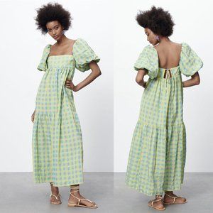 NEW zara green plaid print dress size S